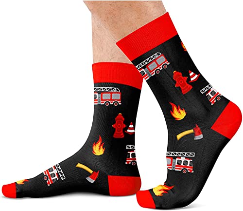 Men's Novelty Black Funny Fireman Socks Firefighter Gifts
