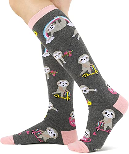 Women's Cute Knee High Long Knit Thick Crew Novelty Sloth Socks Gifts for Sloth Lovers
