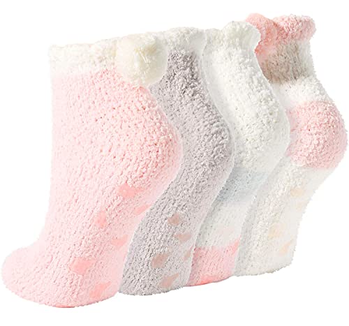 Women's Novelty Fuzzy Fluffy Cute Light Color Socks Gifts-4 Pack