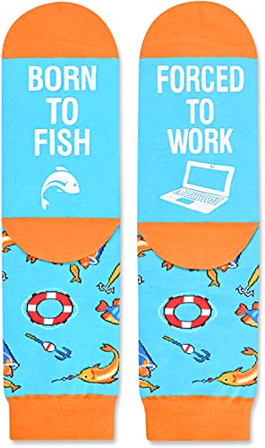 Women and Men Novelty Mid-Calf Knit Blue Fishing Socks Funny Fishing Gifts