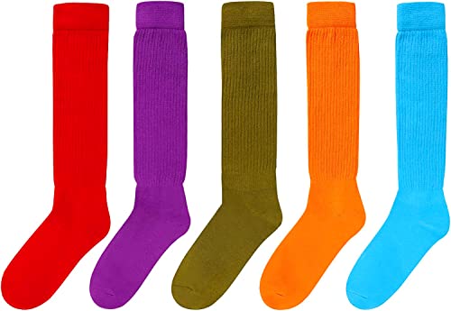 5 Pairs of Extra Tall Heavy Socks, Cotton Long High Tube Socks, Scrunch Socks Women, Fun Cute Colorful Slouch Socks for Women Girls, Fashion Vintage 80s, 90s Gifts