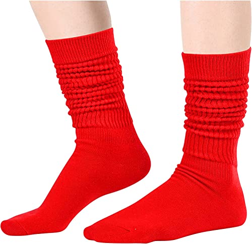 Novelty Red Slouch Socks For Women, Red Scrunch Socks For Girls, Cotton Long Tall Tube Socks, Fashion Vintage 80s Gifts, 90s Gifts, Women's Red Socks