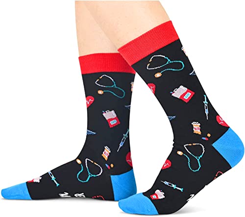 Women and Men Novelty Mid-Calf Knit Black Funny Doctor Socks Gifts for Doctor