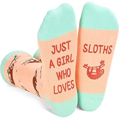 Funny Saying Sloth Gifts For Women,Just A Girl Who Loves Sloths,Novelty Sloth Print Socks, Gift For Her, Gift For Mom