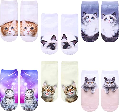 6 Pairs Women's Cat Socks Cat Gifts For Cat Lovers Mom Women Funny 3D Print Socks for Women