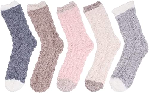 Women's Fluffy Socks, Colorful Indoors Slipper Socks, Cozy Gifts for Women, Warm Cozy Socks, Fuzzy Socks for Girls 5 Pairs