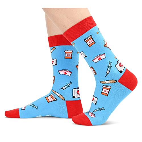 Unisex Women and Men Best Mid-Calf Knit Blue Funny Nurse Socks Gifts