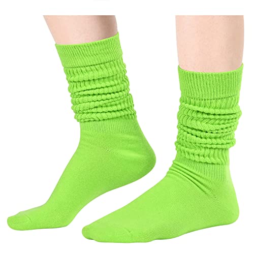 Women's Cute Mid-Calf Stacked Warm Slouch Green Trendy Solid Color Socks