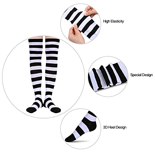 6 Pair Athletic Thigh Highs Tube Socks, Stripes Socks, Sporty Stockings 80s Socks, Cosplay Costume, Knee High Socks for Women