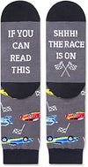Fun Racing Car Socks for Men Who Love Racing Car, Novelty Racing Car Gifts,Men Gag Gifts, Gifts for Racing Car Lovers, Funny Sayings If You Can Read This, The Race Is On Socks