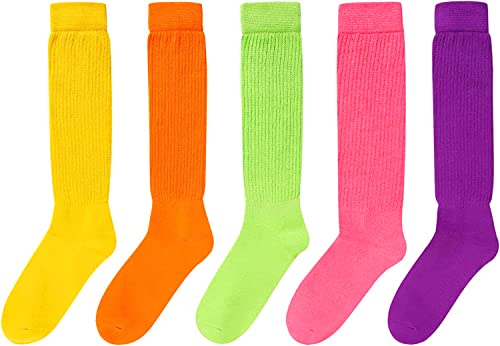 5 Pairs Fun Cute Colorful Slouch Socks, Scrunch Socks for Women, Extra Tall Cotton Long High Tube Socks, Fashion Vintage 80s, 90s Gifts
