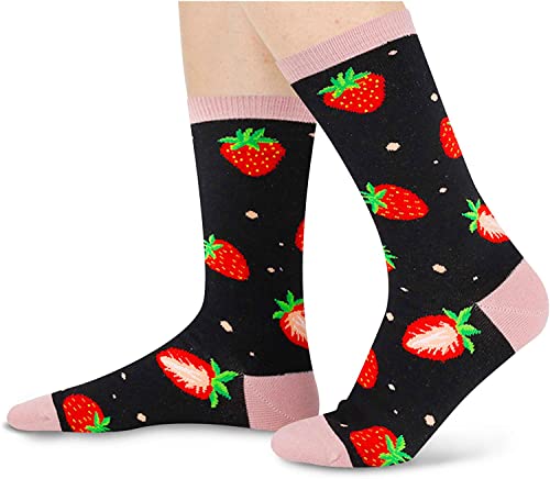Strawberry Gifts Women's Funny Fruit Socks Strawberry Gifts for Strawberry Lovers Strawberry Themed Socks for Women