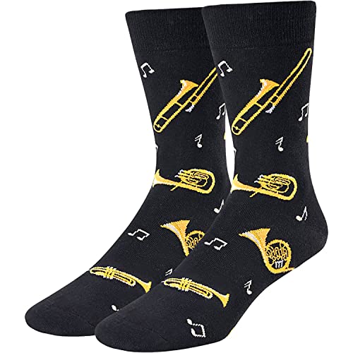 Gifts for Musicians, Funny Trumpet Socks for Men, Perfect Music Themed Gift for Jazz Lovers, Ideal Trumpet Player's Present, Novelty Men's Trumpet Socks Saxophone Gift, Trombone Gift