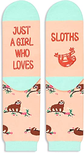 Funny Saying Sloth Gifts For Women,Just A Girl Who Loves Sloths,Novelty Sloth Print Socks, Gift For Her, Gift For Mom