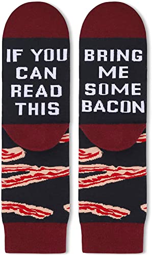 Funny Bacon Socks for Women Who Love Bacon, Novelty Bacon Gifts, Women's Gag Gifts, Gifts for Bacon Lovers, Funny Sayings If You Can Read This, Bring Me Some Bacon Socks