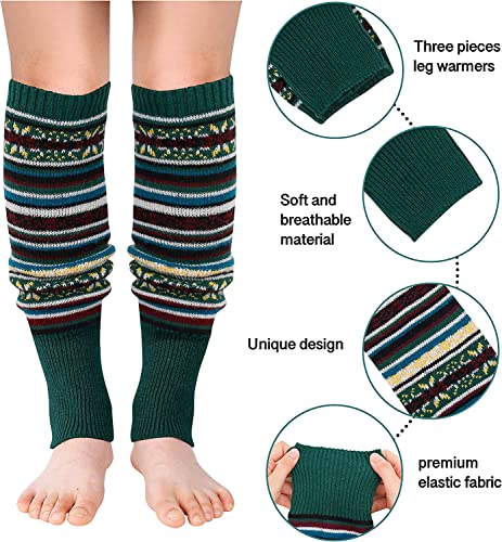 Winter Warm Leg Warmer Socks, Knit Leg Warmers, Kawaii Bohemian Socks, Wool Leg Warmers for Women Girls 3 Pairs