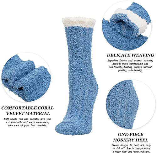Women's Funny Fuzzy Fluffy Slipper Softest Solid Color Socks Gifts-5 Pack