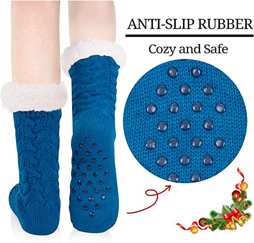 Fuzzy Anti-Slip Socks Non Slip Fluffy Slipper Socks for Women Girls with Grippers, Cozy Gifts for Her 4 Pairs