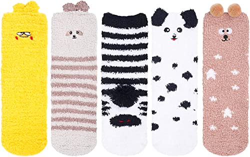 Women's Fuzzy Slipper Socks With Grippers Cozy Warm Cute Animal Gifts for Mom