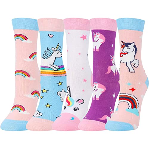 Girl's Crazy Crew Wacky Unicorn Socks Gifts for Unicorn Lovers-5 Pack