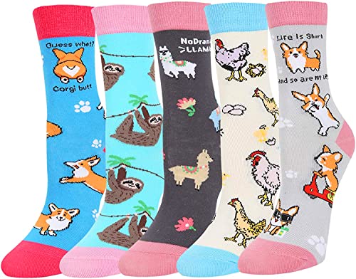Girl's Crazy Crew Wacky Animals Socks Gifts for Animal Lovers-5 Pack