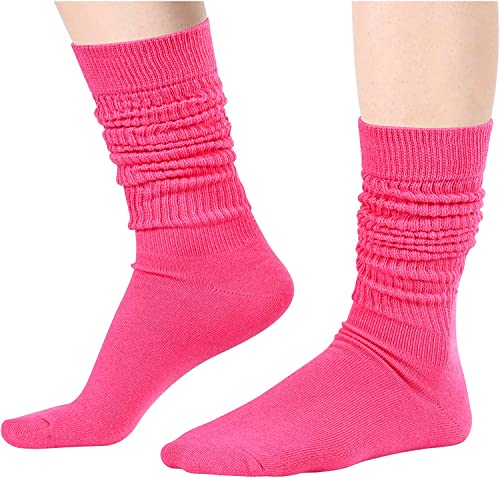 Novelty Hot Pink Slouch Socks For Women, Hot Pink Scrunch Socks For Girls, Cotton Long Tall Tube Socks, Fashion Vintage 80s Gifts, 90s Gifts, Women's Hot Pink Socks