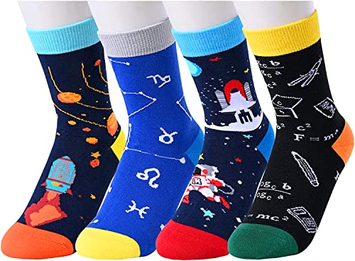 Boy's Crazy Warm Cozy Outer Space Socks Gifts for Outer Space Lovers-4 Pack