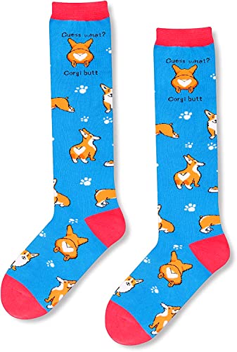 Women's Funny Knee High Corgi Socks Gifts for Corgi Dog Lovers