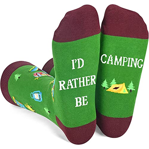 I'd Rather Be Camping Socks for Women Men who Love to Camping, Funny Gifts for Campers, RV Enthusiasts Gifts