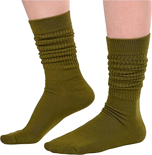 Women's Novelty Mid-Calf Stacked Slouch Warm Dark Green Trendy Solid Color Socks