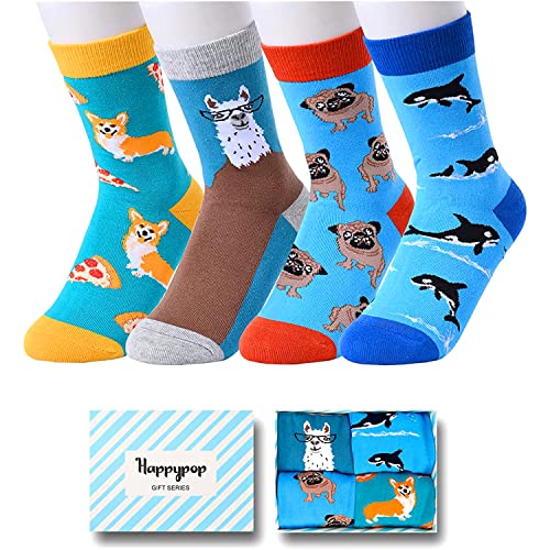 Boy's Crazy Warm Funny Animals Socks Gifts for Animal Lovers-4 Pack