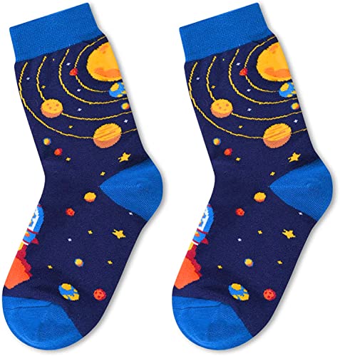 Crazy Space Socks for Kids 4-7 Years Old, Silly Funny Novelty Boys Socks, Planet Socks, Cool Kids Gifts, Outer Space Gifts, Astronomy Gifts for Boys