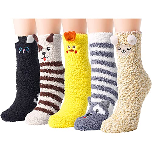 5 Pairs Women Fuzzy Socks Soft Warm Cozy Fluffy Slipper Socks Winter G ...