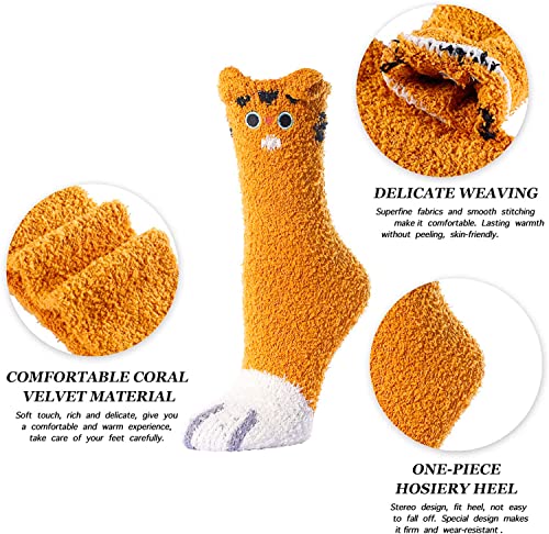 5 Pack Fuzzy Cat Paw Socks for Women Girls Gifts Cute Fun Cozy Fluffy Winter Warm Slipper Cat Socks