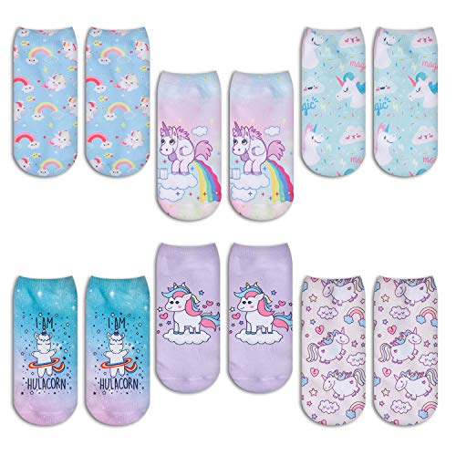 Unicorn Lover Gifts for Women Unicorn Gifts for Girl Lady Female Crazy Unicorn Socks 3D Print, Low Cut 6 Pairs