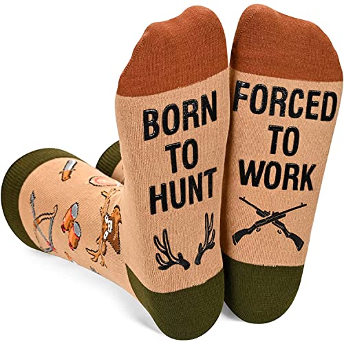 Unisex Funny Hunting Socks, Funny Gift for Hunters, Born To Hunt, Forced To Work Socks, Men and Women who Love to Hunt