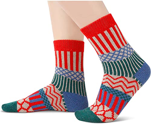 5 Pairs Women Wool Socks, Warm Cabin Nordic Socks, Vintage Socks, Thick Knit Cozy Winter Socks for Women Gifts for Her