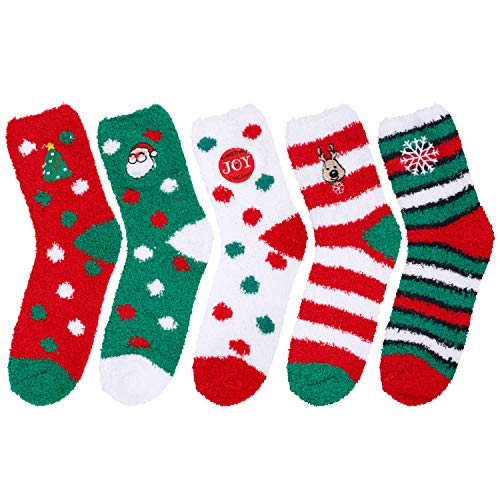 Women's Cozy Fuzzy Fluffy Slipper Softest Christmas Socks Gifts-5 Pack