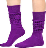 Funny Dark Purple Socks for Women Teen Girls, Dark Purple Slouch Socks, Dark Purple Scrunch Socks, Thick Long High Knit Socks, Gifts for the 80s 90s, Vintage Solid Color Socks