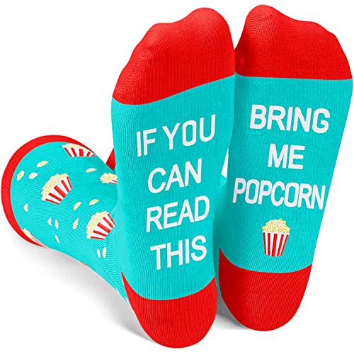 Funny Popcorn Socks for Unisex Adult Who Love Popcorn, Novelty Popcorn Gifts,Men Women Gag Gifts, Gifts for Popcorn Lovers, Funny Sayings If You Can Read This, Bring Me Popcorn Socks