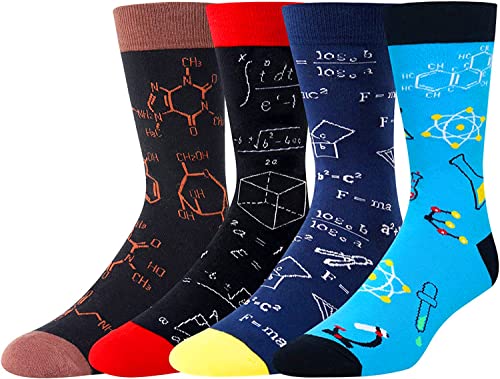 Men's Novelty Funny Math Science Socks Gifts for Math Teachers-4 Pack