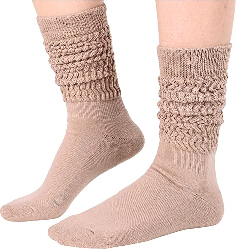 Funny Beige Socks for Women Teen Girls, Beige Slouch Socks, Beige Scrunch Socks, Thick Long High Knit Socks, Gifts for the 80s 90s, Vintage Solid Color Socks