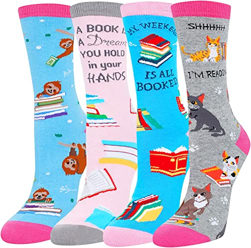Funny Book Socks for Women, Novelty Women's Reading Socks, Book Lovers Gift Ideas, Best Gift For Students, Teachers, Perfect for Birthdays, White Elephant Day, Teachers Day