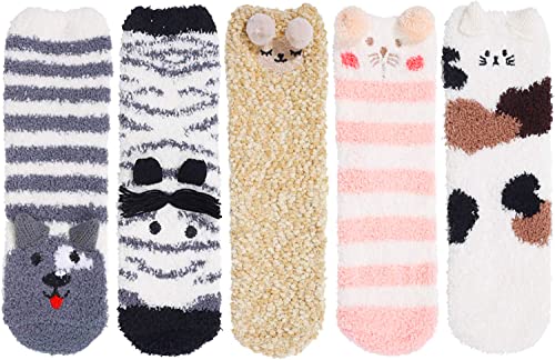 Women's Cozy Novelty Fuzzy Anti-Slip Indoors Slipper Animal Socks Gift Box