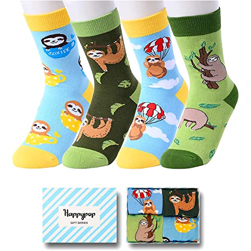 4 Pairs Fun Sloth Gifts for Boys Gifts for Kids Who Love Sloth Cute Boy's Sloth Socks, Gifts for 7-10 Years Old Boys