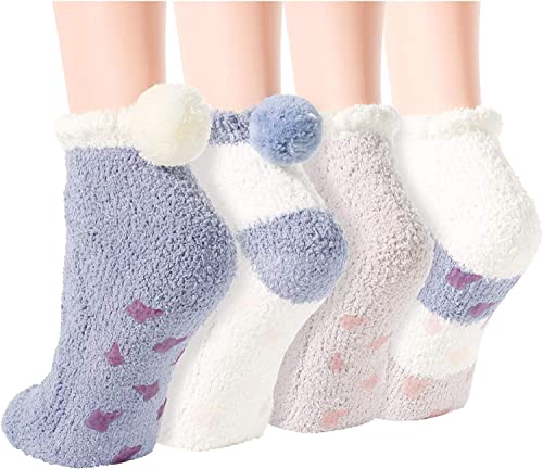 Women's Fluffy Socks, Fuzzy Socks for Girls, Warm Cozy Socks, Colorful Indoors Slipper Socks, Cozy Gifts for Women 4 Pairs