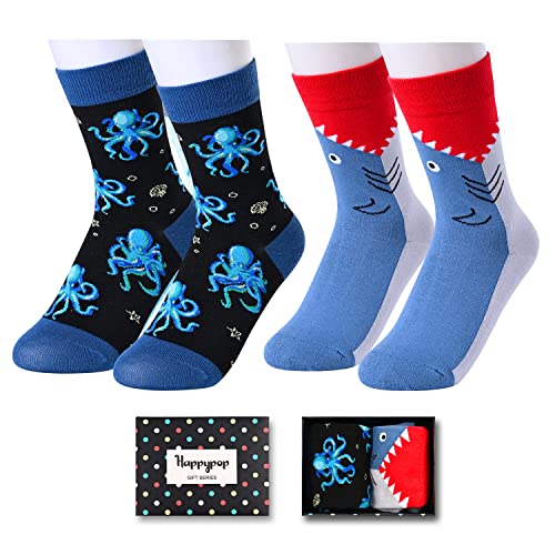 Boy's Funny Cozy Shark Socks Gifts for Sea Animal Lovers-2 Pack