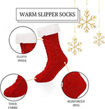 Fuzzy Slipper Fluffy Socks with Grips for Women Girls, Winter Cabin Warm Comfy Sherpa Plush House Socks Red Socks