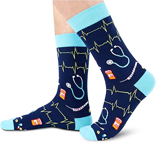 Men's Novelty Blue Crew Funny Medical Socks Gifts