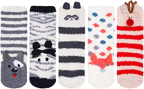 5 Pair Cozy Fuzzy Socks Super Soft Winter Plush Slipper Women's Girls Gift